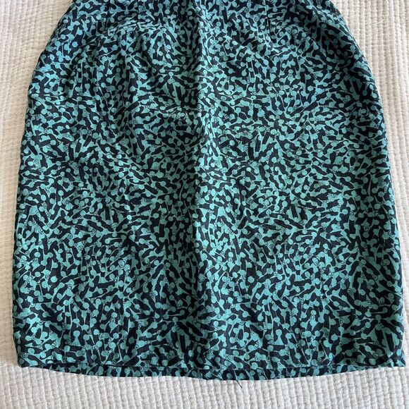 Vintage Kenar Linen Skirt Womens Small Teal Black Abstract Pencil High Waist 90s - Picture 4 of 10